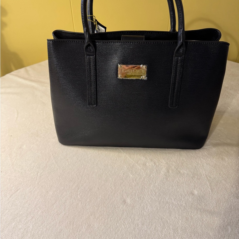 Bebe Black Shoulder Bag with Gold Accents